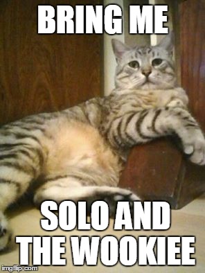 BRING ME; SOLO AND THE WOOKIEE | image tagged in star wars,jabba the hutt,cat,han solo,wookies | made w/ Imgflip meme maker