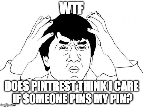 Jackie Chan WTF | WTF; DOES PINTREST THINK I CARE IF SOMEONE PINS MY PIN? | image tagged in memes,jackie chan wtf | made w/ Imgflip meme maker