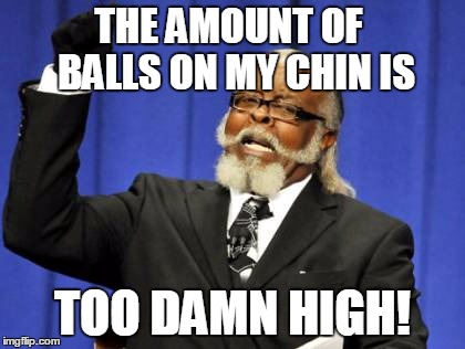 Too Damn High Meme | THE AMOUNT OF  BALLS ON MY CHIN IS; TOO DAMN HIGH! | image tagged in memes,too damn high | made w/ Imgflip meme maker