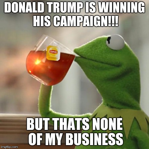 But That's None Of My Business | DONALD TRUMP IS WINNING HIS CAMPAIGN!!! BUT THATS NONE OF MY BUSINESS | image tagged in memes,but thats none of my business,kermit the frog | made w/ Imgflip meme maker