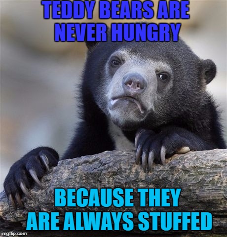 I'm always hungry | TEDDY BEARS ARE NEVER HUNGRY; BECAUSE THEY ARE ALWAYS STUFFED | image tagged in memes,confession bear,teddy bear | made w/ Imgflip meme maker