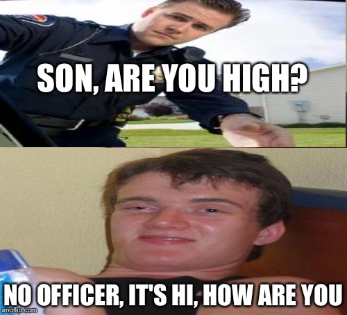 10 Guy | SON, ARE YOU HIGH? NO OFFICER, IT'S HI, HOW ARE YOU | image tagged in memes,10 guy | made w/ Imgflip meme maker