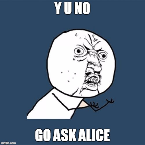 Y U No Meme | Y U NO GO ASK ALICE | image tagged in memes,y u no | made w/ Imgflip meme maker