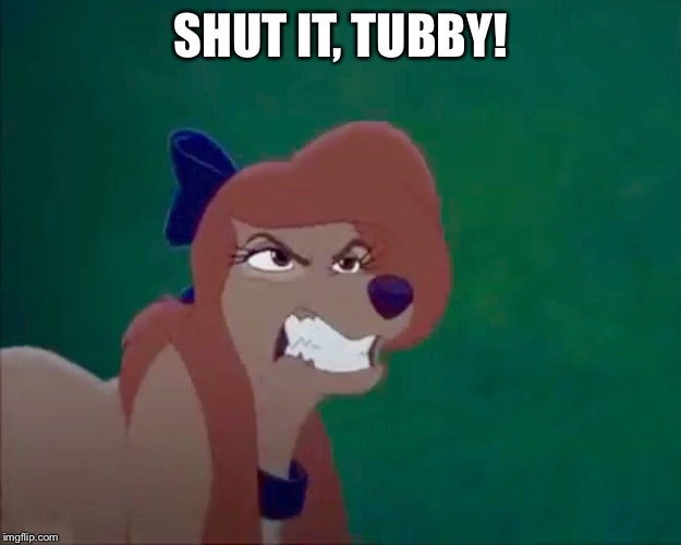 Shut it, Tubby! | SHUT IT, TUBBY! | image tagged in angry dixie,memes,disney,the fox and the hound 2,dixie,dog | made w/ Imgflip meme maker