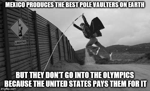 MEXICO PRODUCES THE BEST POLE VAULTERS ON EARTH; BUT THEY DON'T GO INTO THE OLYMPICS BECAUSE THE UNITED STATES PAYS THEM FOR IT | image tagged in mexican wall | made w/ Imgflip meme maker