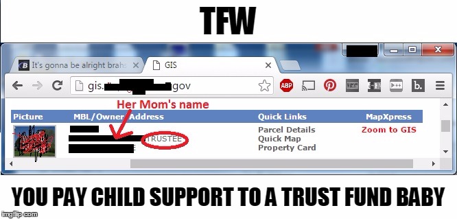 TFW; YOU PAY CHILD SUPPORT TO A TRUST FUND BABY | made w/ Imgflip meme maker