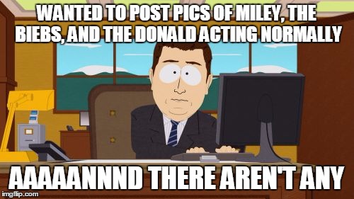 Aaaaand Its Gone Meme | WANTED TO POST PICS OF MILEY, THE BIEBS, AND THE DONALD ACTING NORMALLY; AAAAANNND THERE AREN'T ANY | image tagged in memes,aaaaand its gone | made w/ Imgflip meme maker
