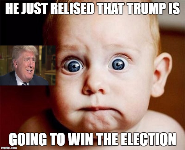 Scared baby | HE JUST RELISED THAT TRUMP IS; GOING TO WIN THE ELECTION | image tagged in donald trump | made w/ Imgflip meme maker