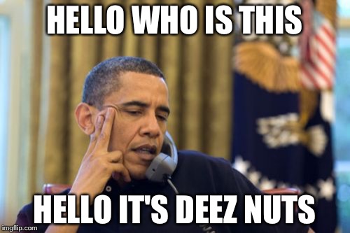 No I Can't Obama | HELLO WHO IS THIS; HELLO IT'S DEEZ NUTS | image tagged in memes,no i cant obama | made w/ Imgflip meme maker