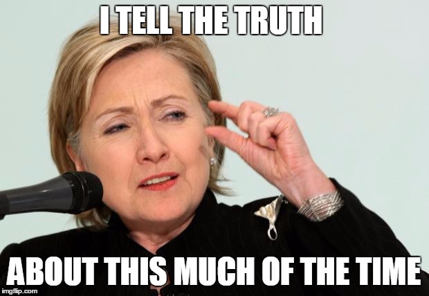 Hillary Clinton Fingers | I TELL THE TRUTH; ABOUT THIS MUCH OF THE TIME | image tagged in hillary clinton fingers | made w/ Imgflip meme maker