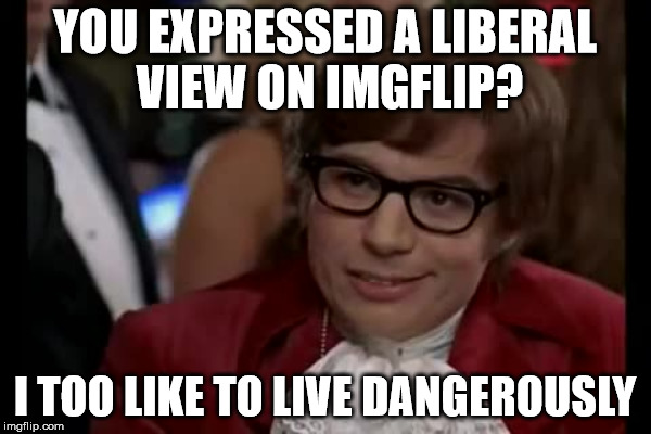 YOU EXPRESSED A LIBERAL VIEW ON IMGFLIP? I TOO LIKE TO LIVE DANGEROUSLY | made w/ Imgflip meme maker