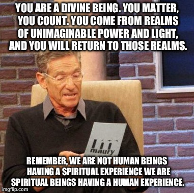 Spiritual beings  | YOU ARE A DIVINE BEING. YOU MATTER, YOU COUNT. YOU COME FROM REALMS OF UNIMAGINABLE POWER AND LIGHT, AND YOU WILL RETURN TO THOSE REALMS. REMEMBER, WE ARE NOT HUMAN BEINGS  HAVING A SPIRITUAL EXPERIENCE WE ARE SPIRITUAL BEINGS HAVING A HUMAN EXPERIENCE. | image tagged in memes,maury lie detector,spiritual,god,intelligent,funny | made w/ Imgflip meme maker