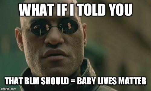 Matrix Morpheus Meme | WHAT IF I TOLD YOU THAT BLM SHOULD = BABY LIVES MATTER | image tagged in memes,matrix morpheus | made w/ Imgflip meme maker