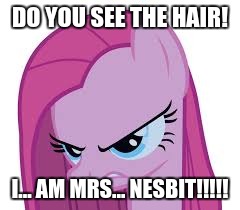 Pinkie's mad | DO YOU SEE THE HAIR! I... AM MRS... NESBIT!!!!! | image tagged in pinkie's mad | made w/ Imgflip meme maker