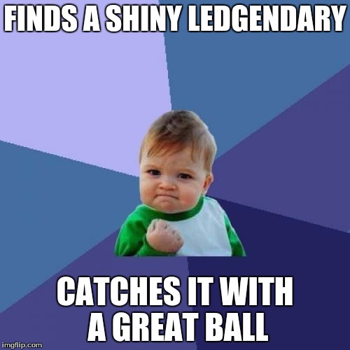 Success Kid Meme | FINDS A SHINY LEDGENDARY; CATCHES IT WITH A GREAT BALL | image tagged in memes,success kid | made w/ Imgflip meme maker