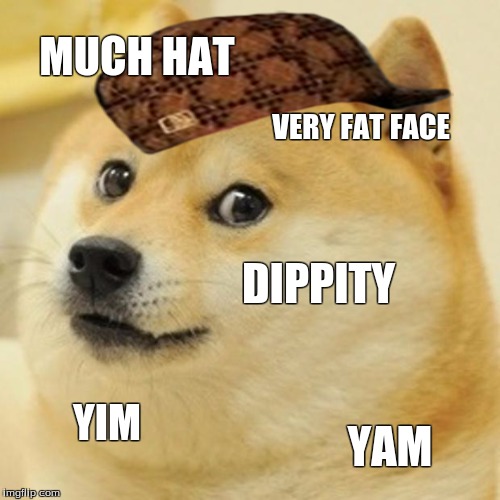 doge  | MUCH HAT; VERY FAT FACE; DIPPITY; YIM; YAM | image tagged in memes,doge,scumbag | made w/ Imgflip meme maker