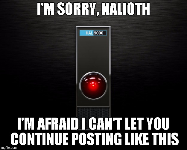 I'M SORRY, NALIOTH; I'M AFRAID I CAN'T LET YOU CONTINUE POSTING LIKE THIS | made w/ Imgflip meme maker