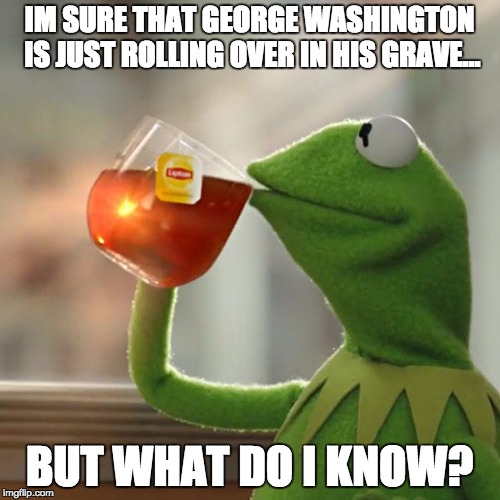 IM SURE THAT GEORGE WASHINGTON IS JUST ROLLING OVER IN HIS GRAVE... BUT WHAT DO I KNOW? | image tagged in memes,but thats none of my business,kermit the frog | made w/ Imgflip meme maker