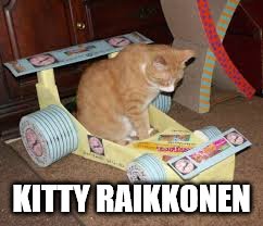 Formula 1 is back this weekend... | KITTY RAIKKONEN | image tagged in memes,kimi raikkonen,formula 1,motor sport,cats | made w/ Imgflip meme maker