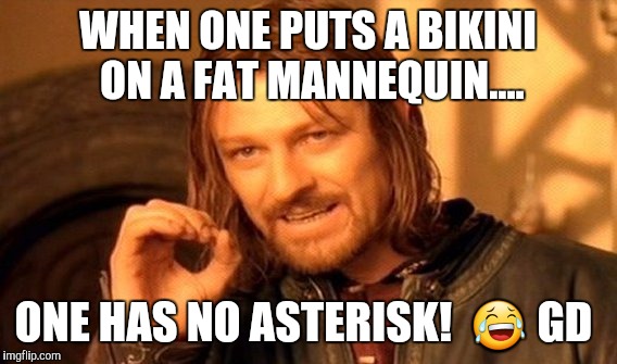 One Does Not Simply Meme | WHEN ONE PUTS A BIKINI ON A FAT MANNEQUIN.... ONE HAS NO ASTERISK!  😂 GD | image tagged in memes,one does not simply | made w/ Imgflip meme maker