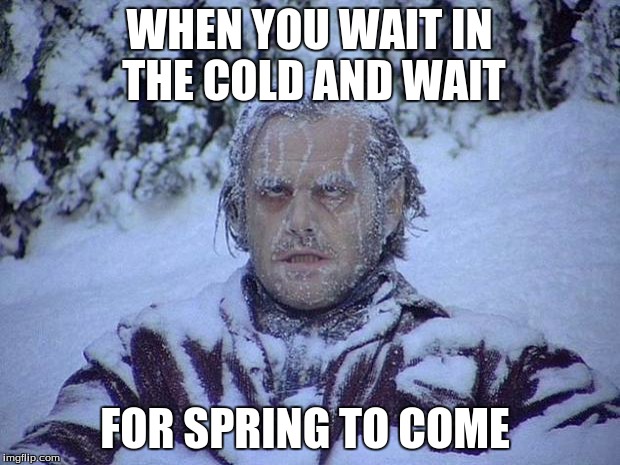 When you wait for spring  | WHEN YOU WAIT IN THE COLD AND WAIT; FOR SPRING TO COME | image tagged in memes,jack nicholson the shining snow | made w/ Imgflip meme maker