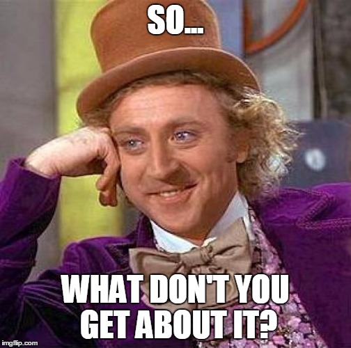 Creepy Condescending Wonka Meme | SO... WHAT DON'T YOU GET ABOUT IT? | image tagged in memes,creepy condescending wonka | made w/ Imgflip meme maker