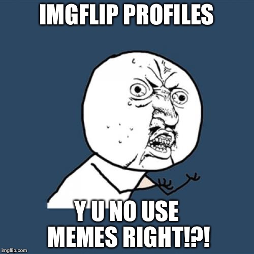 Y U No Meme | IMGFLIP PROFILES; Y U NO USE MEMES RIGHT!?! | image tagged in memes,y u no | made w/ Imgflip meme maker