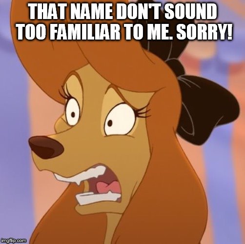 That Name Don't Sound Too Familiar To Me | THAT NAME DON'T SOUND TOO FAMILIAR TO ME. SORRY! | image tagged in mind blown dixie,memes,disney,the fox and the hound 2,dixie,funny | made w/ Imgflip meme maker