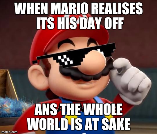 Mario Deal With It | WHEN MARIO REALISES ITS HIS DAY OFF; ANS THE WHOLE WORLD IS AT SAKE | image tagged in mario deal with it | made w/ Imgflip meme maker