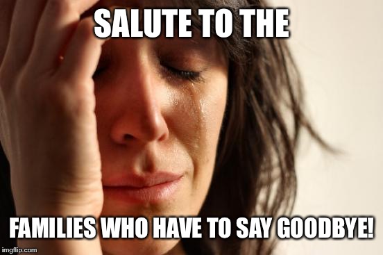 First World Problems Meme | SALUTE TO THE FAMILIES WHO HAVE TO SAY GOODBYE! | image tagged in memes,first world problems | made w/ Imgflip meme maker