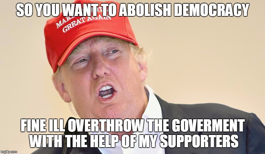 SO YOU WANT TO ABOLISH DEMOCRACY; FINE ILL OVERTHROW THE GOVERMENT WITH THE HELP OF MY SUPPORTERS | made w/ Imgflip meme maker