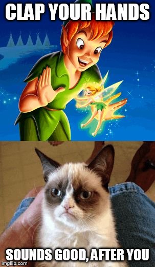 grumpy cat plays "crush the fairy" | CLAP YOUR HANDS; SOUNDS GOOD, AFTER YOU | image tagged in memes,grumpy cat does not believe | made w/ Imgflip meme maker