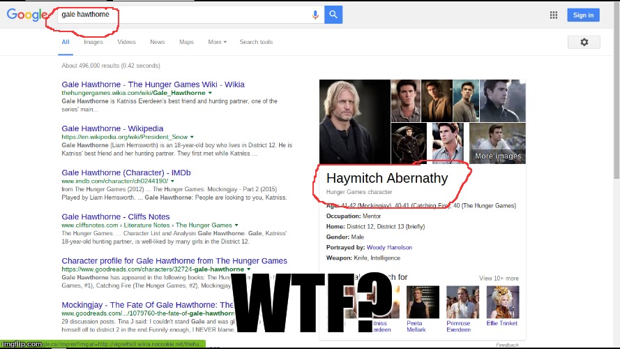 Looked up Gale. Got Haymitch. | WTF? | image tagged in funny,hunger games,memes,google | made w/ Imgflip meme maker