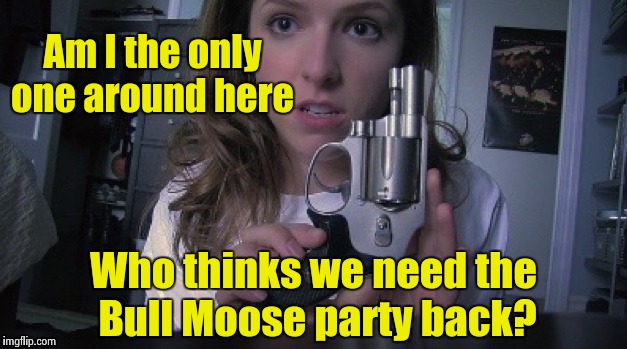 Am I the only one around here - anna | Am I the only one around here Who thinks we need the Bull Moose party back? | image tagged in am i the only one around here - anna | made w/ Imgflip meme maker