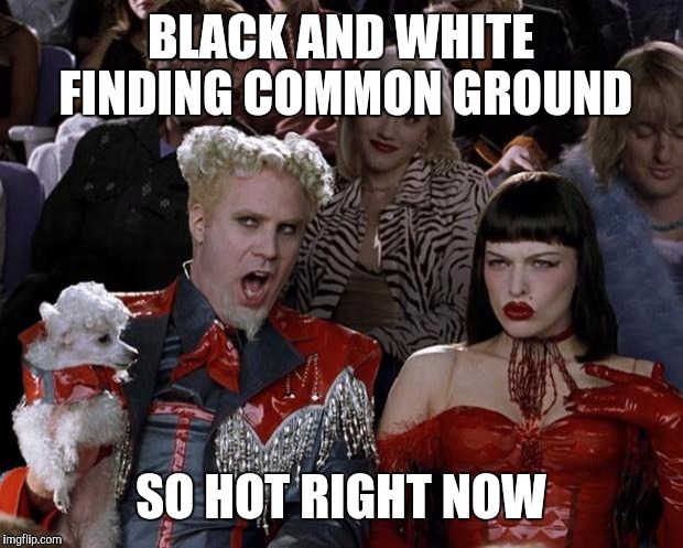 Mugatu So Hot Right Now | BLACK AND WHITE FINDING COMMON GROUND; SO HOT RIGHT NOW | image tagged in memes,mugatu so hot right now | made w/ Imgflip meme maker