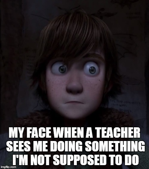 scary teachers | MY FACE WHEN A TEACHER SEES ME DOING SOMETHING I'M NOT SUPPOSED TO DO | image tagged in hiccup,school | made w/ Imgflip meme maker