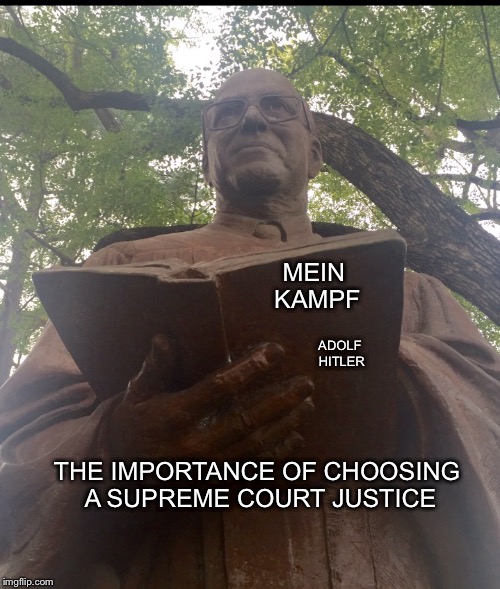 JUDGE STATUE #1 | ADOLF HITLER; MEIN KAMPF; THE IMPORTANCE OF CHOOSING A SUPREME COURT JUSTICE | image tagged in judge statue 1 | made w/ Imgflip meme maker
