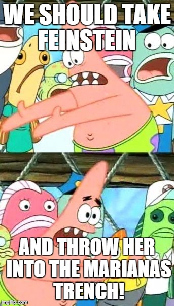 Put It Somewhere Else Patrick | WE SHOULD TAKE FEINSTEIN; AND THROW HER INTO THE MARIANAS TRENCH! | image tagged in memes,put it somewhere else patrick | made w/ Imgflip meme maker