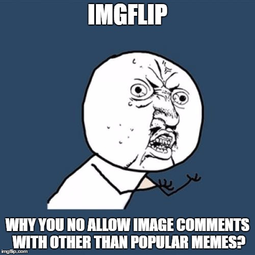 ImgFlip Fail | IMGFLIP; WHY YOU NO ALLOW IMAGE COMMENTS WITH OTHER THAN POPULAR MEMES? | image tagged in memes,y u no | made w/ Imgflip meme maker