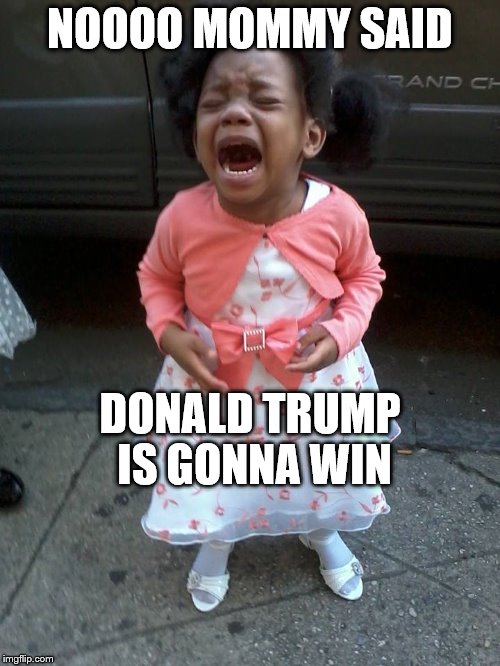 NOOOO MOMMY SAID; DONALD TRUMP IS GONNA WIN | image tagged in donald trump,presidential race,illegal immigration,ted cruz,hillary clinton,bernie sanders | made w/ Imgflip meme maker