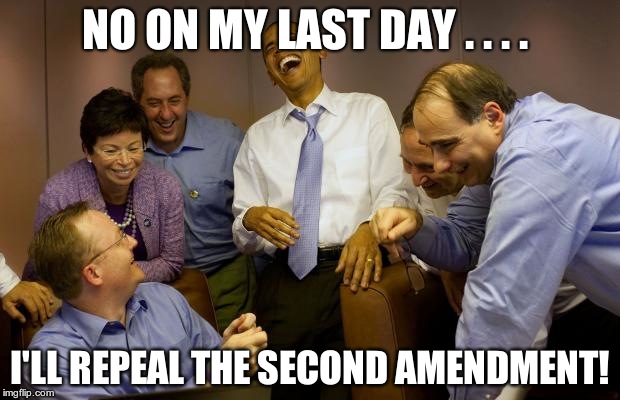 And then I said Obama | NO ON MY LAST DAY . . . . I'LL REPEAL THE SECOND AMENDMENT! | image tagged in memes,and then i said obama | made w/ Imgflip meme maker