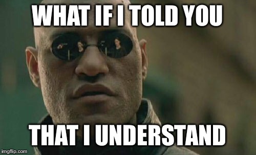 Matrix Morpheus Meme | WHAT IF I TOLD YOU THAT I UNDERSTAND | image tagged in memes,matrix morpheus | made w/ Imgflip meme maker