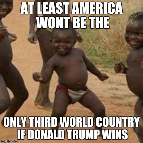 Third World Success Kid | AT LEAST AMERICA WONT BE THE; ONLY THIRD WORLD COUNTRY IF DONALD TRUMP WINS | image tagged in memes,third world success kid | made w/ Imgflip meme maker