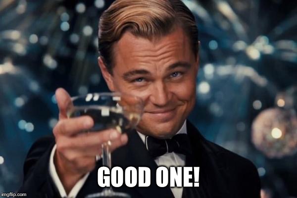 Leonardo Dicaprio Cheers Meme | GOOD ONE! | image tagged in memes,leonardo dicaprio cheers | made w/ Imgflip meme maker