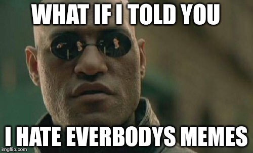 Matrix Morpheus | WHAT IF I TOLD YOU; I HATE EVERBODYS MEMES | image tagged in memes,matrix morpheus | made w/ Imgflip meme maker