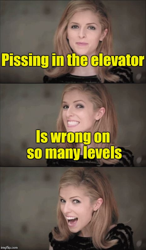 Bad Pun Anna Kendrick | Pissing in the elevator; Is wrong on so many levels | image tagged in memes,bad pun anna kendrick,trhtimmy,my bad pun anna memes suck | made w/ Imgflip meme maker