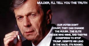 Votes? "They" can do what they want. Does government have too much power? | MULDER, I'LL TELL YOU THE TRUTH; OUR VOTES DON'T COUNT. THEY CAN CHANGE THE RULES . THE ELITE DECIDE WHO WINS, AND THEY'RE CONSPIRING TO STOP TRUMP, DESPITE HIS LEAD IN THE RACE. IT'S RIGGED. | image tagged in political memes,politics,rigged votes,regged elections,does your vote count,government power | made w/ Imgflip meme maker