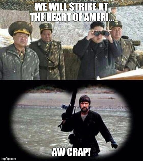 chuck norris | WE WILL STRIKE AT THE HEART OF AMERI... AW CRAP! | image tagged in chuck norris | made w/ Imgflip meme maker