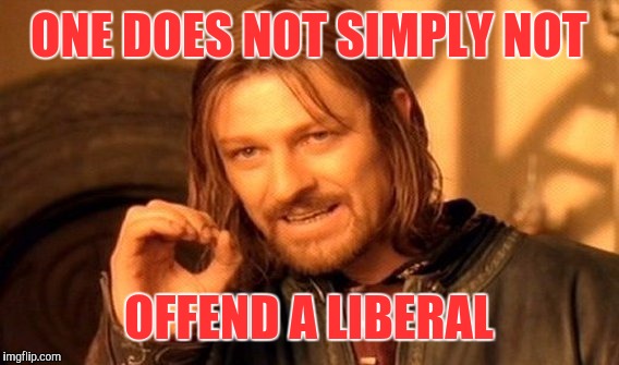 One Does Not Simply Meme | ONE DOES NOT SIMPLY NOT; OFFEND A LIBERAL | image tagged in memes,one does not simply | made w/ Imgflip meme maker
