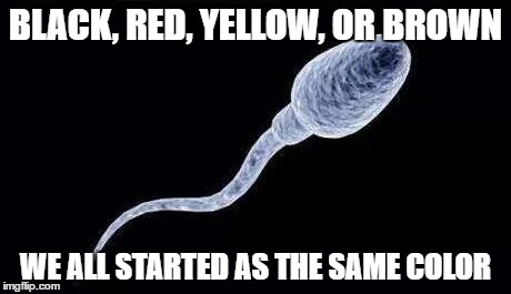 da sperm | BLACK, RED, YELLOW, OR BROWN; WE ALL STARTED AS THE SAME COLOR | image tagged in da sperm | made w/ Imgflip meme maker